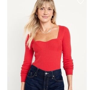 OLD NAVY Red Ribbed Sweetheart Neck Long Sleeve Sweater Top Valentines Plus XXL